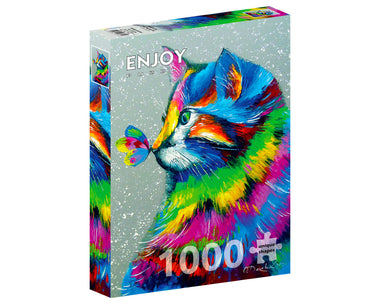 Gato y Mariposa Brillantes: Rompecabezas 1000 Piezas. Marca Enjoy Puzzle