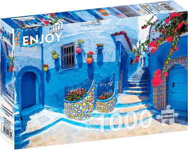 Calles de Chefchaouen, Marruecos: Rompecabezas 1000 Piezas. Marca Enjoy Puzzle