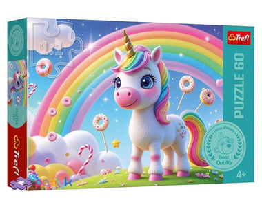 Rompecabezas Unicornio con Arcoíris y Dulces 60 Piezas Marca Trefl