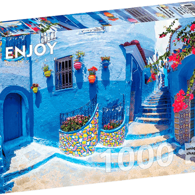 Calles de Chefchaouen, Marruecos: Rompecabezas 1000 Piezas. Marca Enjoy Puzzle