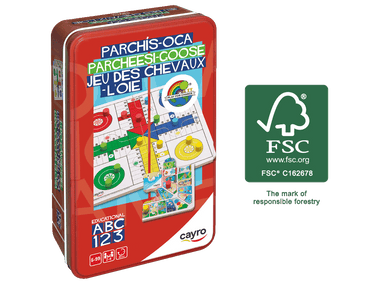 Parchís- Oca Caja de Metal Juego de Mesa. Marca Cayro